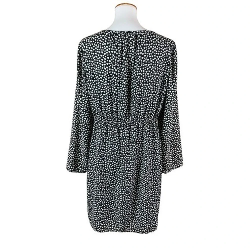J Crew‎ Mercantile Black White Heart Print Long Sleeve Dress 14 Elastic Waist